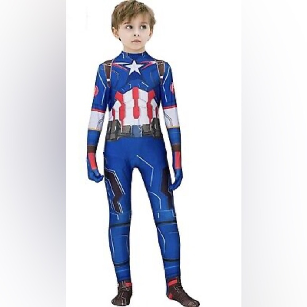 The Captain America Kids Bodysuit Superhero Costumes Lycra Spandex Size 9T 10T